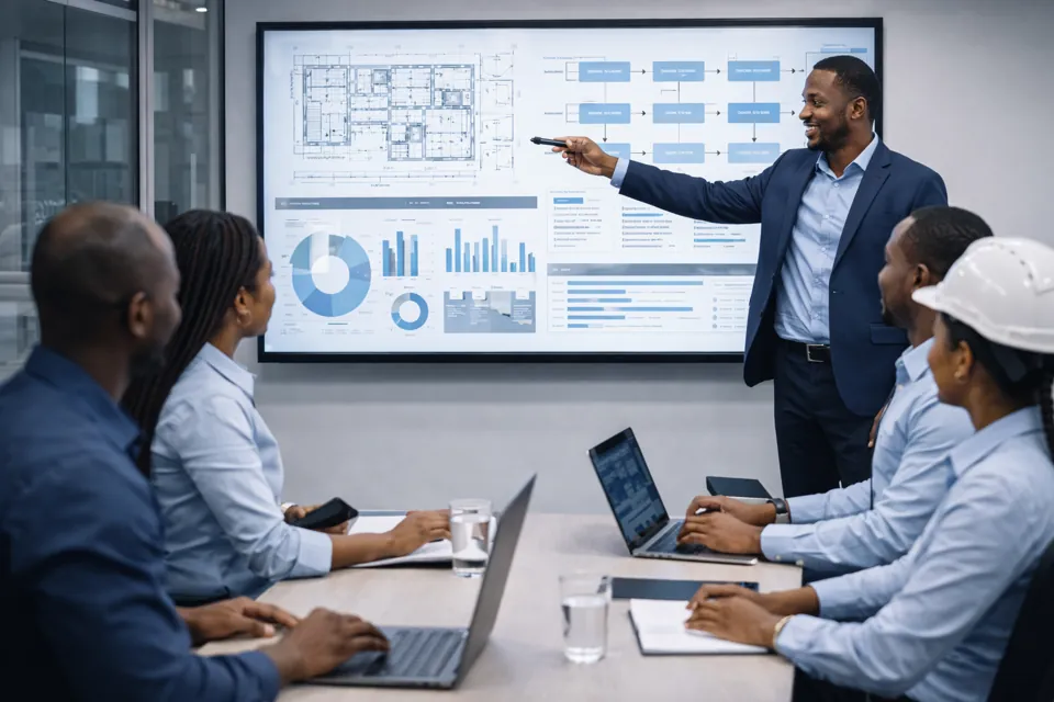 Business teams planning software and operational requirements