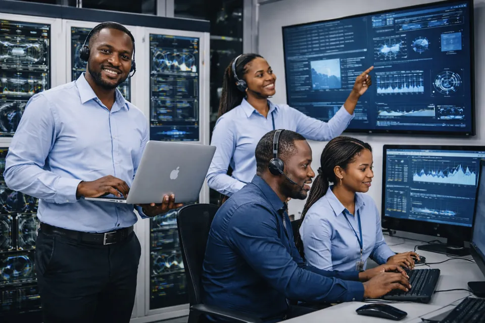 ICT professionals working with server and communications equipment